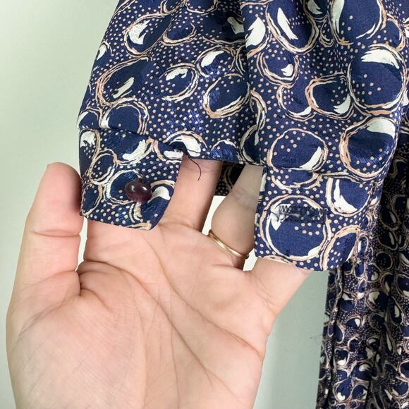 Lady Page Susan Page VINTAGE navy blue white jacquard print‎ midi dress MEDIUM - Picture 3 of 10